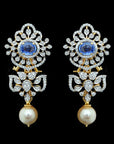 Diamond Jhumkhas with Natural Blue Sapphire and Pearl Drops