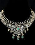Diamond Necklace with Natural Changeble Rubies & Emeralds and Pearl Drops.