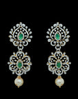 Diamond Earrings/Jhumkas with Natural Changeble Rubies & Emeralds and Pearl Drops.