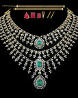 3 Layered Diamond Necklace with Natural Changeable Rubies & Emeralds
