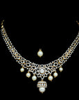 Diamond Bridal Necklace & Earrings Set with Pearl Drops
