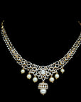 Diamond Bridal Necklace & Earrings Set with Pearl Drops