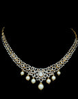 Diamond Bridal Necklace & Earrings Set with Pearl Drops