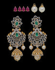 3-in-1 Diamond Earrings with Natural Rubies/Emeralds and Pearl Drops
