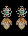 3-in-1 Diamond Earrings with Natural Rubies/Emeralds and Pearl Drops
