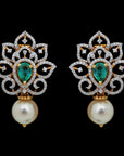 3-in-1 Diamond Earrings with Natural Rubies/Emeralds and Pearl Drops