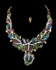 Diamond, Carved Tourmaline and Pearl Foliage Statement Necklace With Earring Set