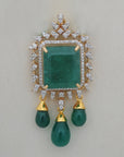 Emerald, Onyx and Diamond Pendant with Emerald Bead Necklace