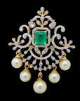 Diamond Pendant with changeble natural emeralds/rubies and pearl drops