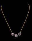 Diamond Triple Floral Station Pendant With Natural Ruby