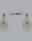Diamond Modular Chandelier Earrings with Natural Emerald, Ruby and Pearl