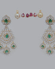 Diamond Statement Earrings with Natural Emerald, Ruby and Pearl