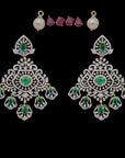 Diamond Statement Chandelier Earrings with Natural Emerald, Ruby and Pearl
