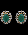 Diamond Scalloped Halo Stud Earrings with Natural Emerald