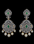 Diamond Guttapusalu Inspired Earrings with Natural Emerald, Ruby and Pearl