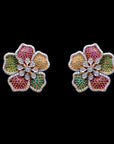 Diamond Floral Necklace with Natural Rubies, Sapphires and Tsavorites With Earring Set
