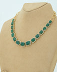 Diamond Halo Necklace with Natural Emeralds With Earring Set