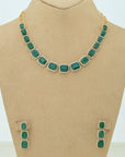 Diamond Halo Necklace with Natural Emeralds With Earring Set