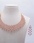 Diamond Necklace with Natural Ruby Drops With Earring Set