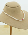 Pearl Necklace with Natural Ruby Center And Diamonds
