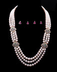 Diamond Pearl Necklace with Natural Emeralds And Rubies