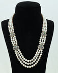 Diamond Pearl Necklace with Natural Emeralds And Rubies