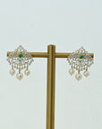 Diamond Pearl Drop Earrings with Natural Emeralds and Rubies