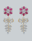 Diamond Necklace with Ruby Drops & Carved Pink Gemstone With Earring Set