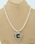 Pearl Necklace with Diamond Pendant and Interchangeable Emerald, Ruby, Sapphire and Tanzanite