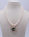 Pearl Necklace with Diamond Pendant and Interchangeable Emerald, Ruby, Sapphire and Tanzanite