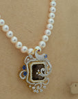 Pearl Necklace with Diamond Pendant and Interchangeable Emerald, Ruby, Sapphire and Tanzanite