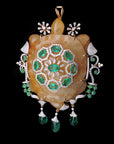 Diamond Turtle Necklace with Natural Emeralds and Sapphires With Earring