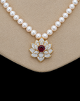 Diamond and Pearl Necklace With Natural Ruby