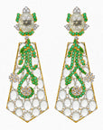 Diamond Earrings with Natural Emerald and Aquamarine