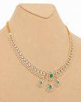 Diamond Necklace with Natural Emerald Drops With Earring Set