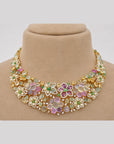 Diamond Floral Necklace With Natural Emerald, Sapphire, Amethyst And Pearls With Earring Set
