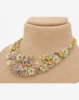 Diamond Floral Necklace With Natural Emerald, Sapphire, Amethyst And Pearls With Earring Set