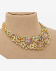 Diamond Floral Necklace With Natural Emerald, Sapphire, Amethyst And Pearls With Earring Set