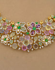 Diamond Floral Necklace With Natural Emerald, Sapphire, Amethyst And Pearls With Earring Set