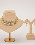 Diamond Floral Necklace With Natural Emerald, Sapphire, Amethyst And Pearls With Earring Set
