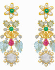Diamond Floral Necklace With Natural Emerald, Sapphire, Amethyst And Pearls With Earring Set