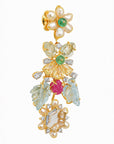 Diamond Floral Necklace With Natural Emerald, Sapphire, Amethyst And Pearls With Earring Set