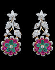 Diamond Necklace Set with Emeralds, Rubies and Flower Detailing With Earring