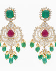 Diamond Necklace Set with Emeralds, Rubies and Layered Pearls With Earring (Copy)