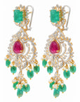 Diamond Necklace Set with Emeralds, Rubies and Layered Pearls With Earring (Copy)