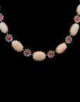 Diamond Necklace Set with Carved Coral and Spinel Floral Detailing