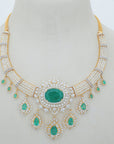 Diamond Necklace Set with Emeralds and Layered Pearls With Earring