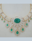 Diamond Necklace Set with Emeralds and Layered Pearls With Earring