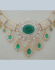 Diamond Necklace Set with Emeralds and Layered Pearls With Earring