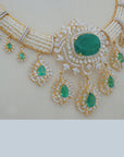 Diamond Necklace Set with Emeralds and Layered Pearls With Earring